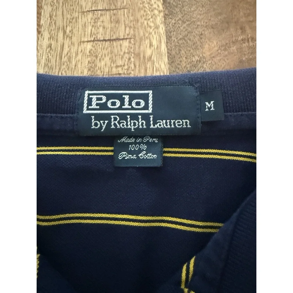 Polo Ralph Lauren Mens M Blue Yellow Striped Long Sleeve Rugby Polo Shirt Cotton
